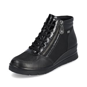 Black waterproof wedge heel ankle boot R0770-04